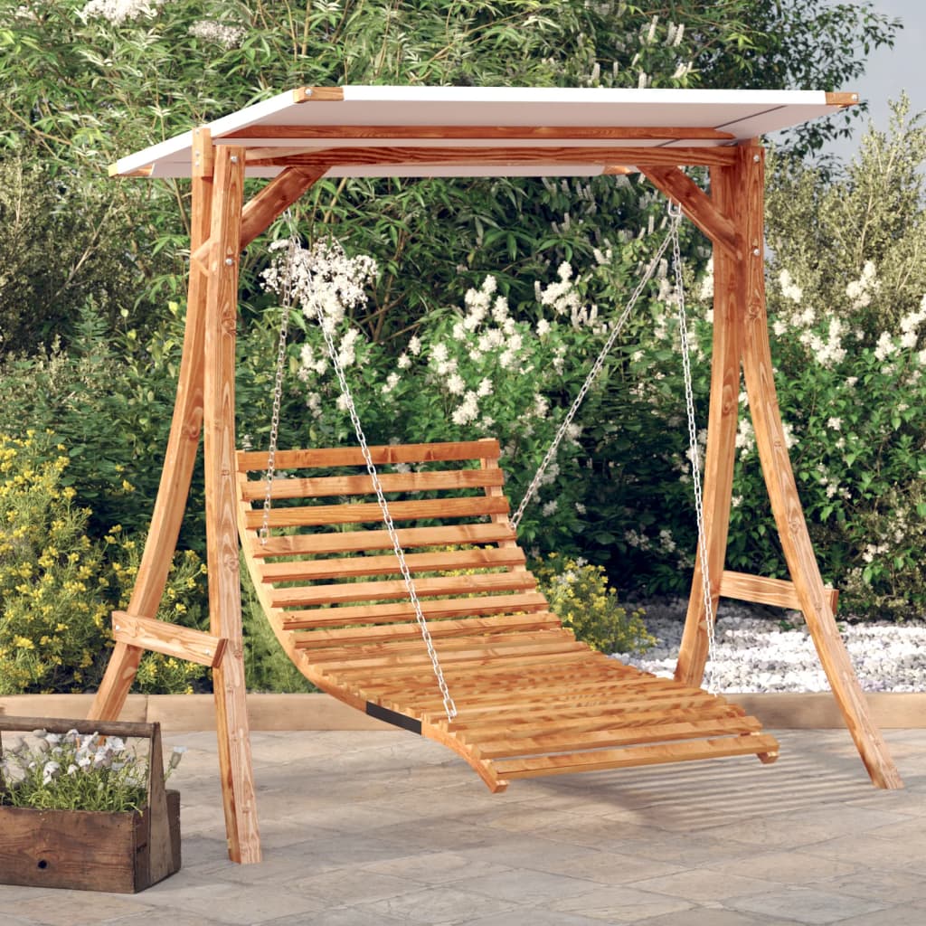 Hollywoodschaukel Mit Dach Massivholz Fichte Mit Teak-Finish