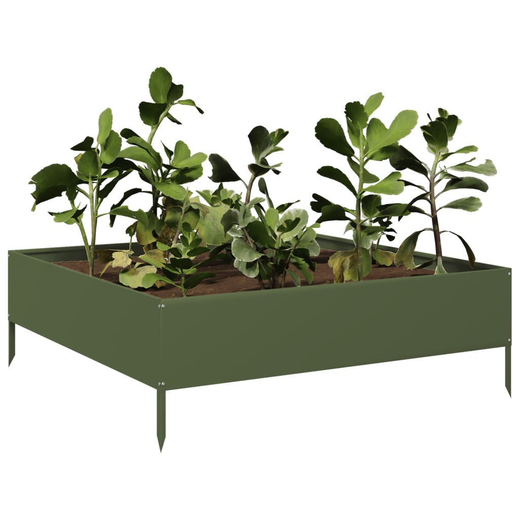 Hochbeet Olivgrün 100X100X33,5 Cm Stahl/Grün