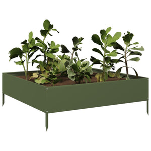Hochbeet Olivgrün 100X100X33,5 Cm Stahl/Grün