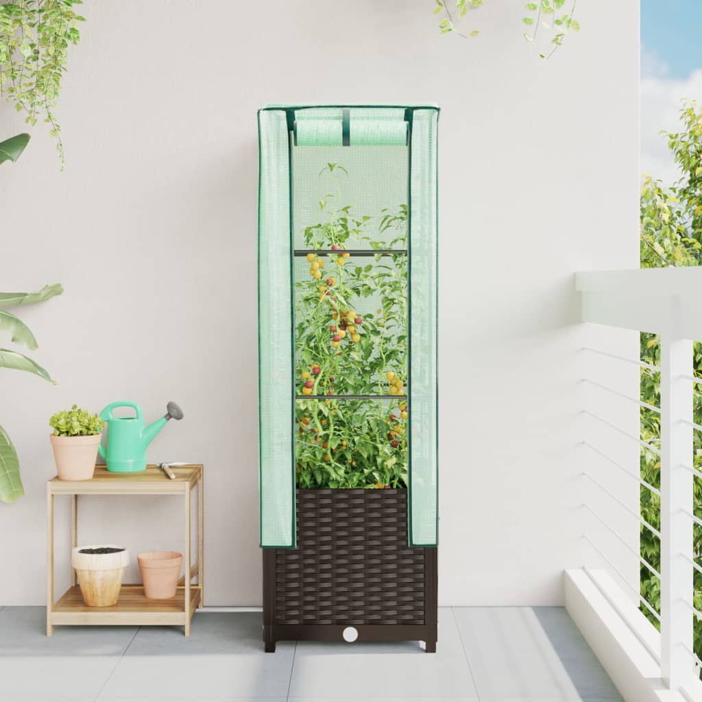 Hochbeet Mit Gewächshaus-Aufsatz Rattan-Optik